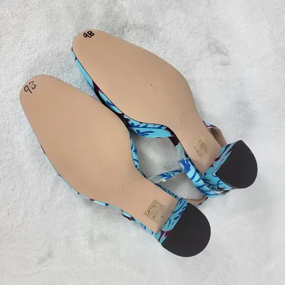 J.Crew Floral Slingback Heels Blue Purple Fabric Pumps Pointed Toe | 5.5 - Picture 14 of 15